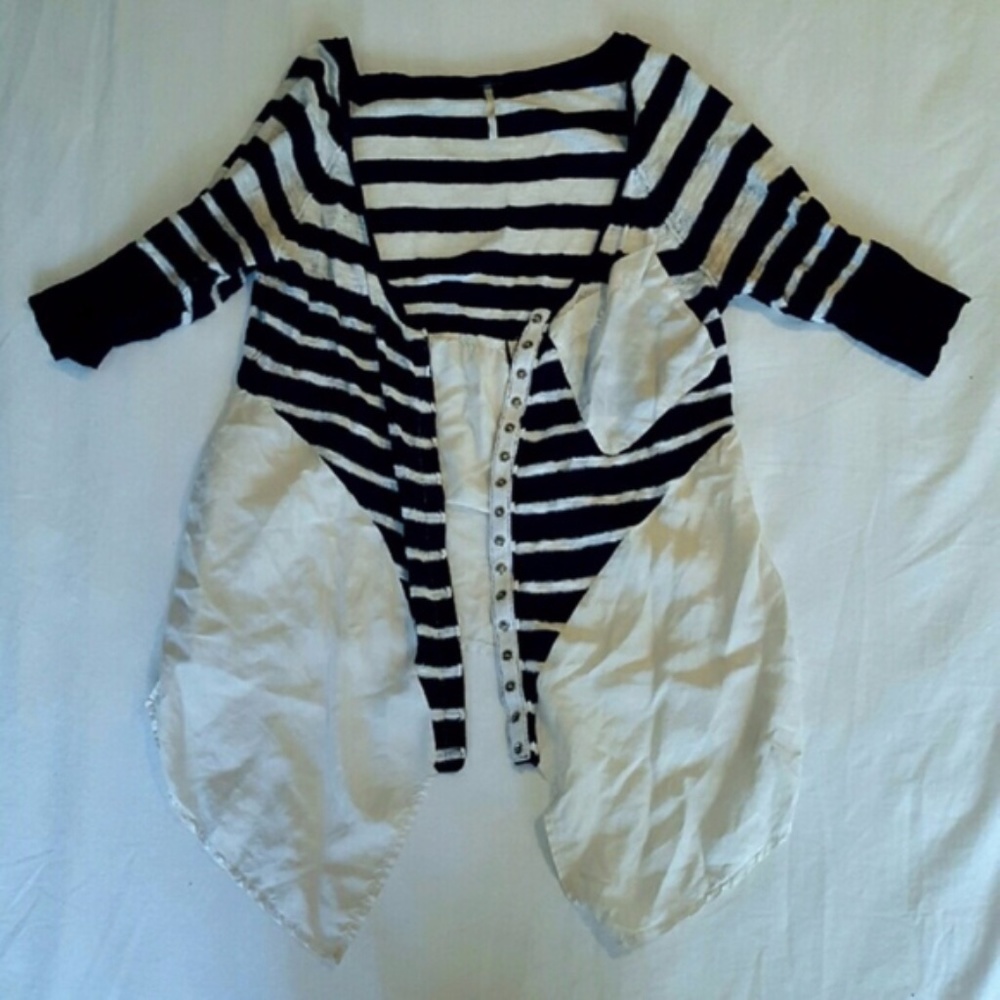 Free People Black White Striped Cardigan Top